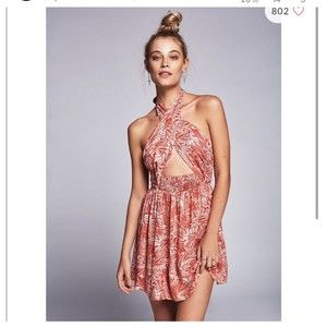 Free People Libby Convertible Red Floral Halter Dress Large